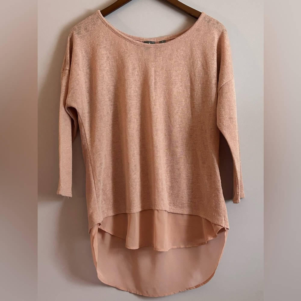 Soho Jeans Knit Top With Sheer Underlay Dusty Rose Size Medium